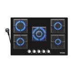 Placa de gas IsEasy MGBG-775S2 5 fuegos vidrio negro empotrable 77 x 51 cm