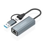 Adaptador Aisens USB-A/USB-C a Ethernet Gigabit 1000 Mbps 15 cm gris