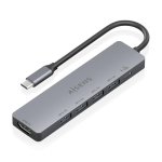 Dock USB-C AISENS 6 en 1 HDMI 4K 4xUSB-A PD 100W Gris 15 cm