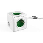 PowerCube Extended USB 4 Tomas + 2 USB 1.5m Verde