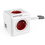 Multipresa PowerCube Extended USB 4 prese 2 USB-A cavo 1,5 m supporto rosso