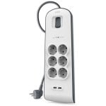 Belkin BSV604VF2M Regleta 6 Tomas + 2 USB con Protección Negro/Blanco