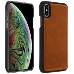 Étui Akashi en cuir véritable camel pour iPhone X/XS