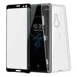 Coque en silicone transparente Avizar + verre trempé avec bords noirs pour Sony Xperia XZ3 Coque en silicone transparente Avizar + verre trempé avec bords noirs pour Sony Xperia XZ3