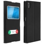 Custodia a libro Avizar con doppia finestra nera per Sony Xperia XA1 Plus