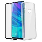 Custodia in Silicone Trasparente Avizar + Bordi Neri in Vetro Temperato per Huawei P Smart 2019