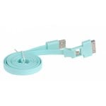 Cavo piatto 3Go 2 in 1 da USB a Micro USB/Apple 30 pin 1m Blu turchese