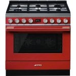 Smeg Portofino CPF9GPR Cocina de Gas 6 Zonas + Horno Pirolítico Roja