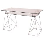 Bureau Verre Pieds Métal Chromé 130x70cm Plateau Trempé