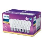 Philips Confezione da 6 Lampadine LED 60W A60 E27 Luce Bianca Calda