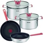 Tefal G720S604 Optispace Set 4 Pezzi Padelle 24cm/28cm + Pentole 18/20cm + Coperchi