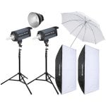 Bresser CD400 Pack 2 Flashes de Estúdio 400W + Conjunto N°4 Acessórios de Estúdio