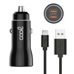 Cooles Autoladegerät 2x USB 2.4A mit USB-C-Kabel Schwarz