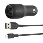 Chargeur voiture Belkin Boost Charge 24W double USB-A câble Lightning 1m noir