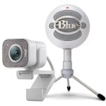 Pack Logitech StreamCam Webcam USB-C Full HD Weiß + Blaue Mikrofone Snowball ICE Weißes Mikrofon