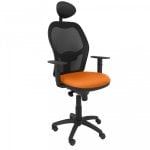 Piqueras y Crespo Jorquera Mesh-Stuhl mit fester schwarzer Kopfstütze und orangefarbenem Bali-Sitz