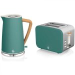 Set petit-déjeuner Swan Nordic ST14610GRENEU + SK14610GRENEU, grille-pain 2 fentes larges 900 W, 6 niveaux, bouilloire 1,7 L 2200 W, vert