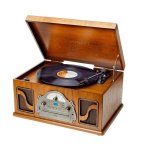 Tocadiscos Lauson IVX22 10W Bluetooth Tracción Correa CD Radio Madera