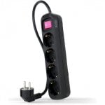 Régua de tomadas Nanocable 4 tomadas com proteção infantil e interruptor 1,4 m preta