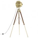 VidaXL Lampada da Terra Treppiede in Legno Massello E27 193 cm Maniglia/Oro