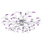 VidaXL Lampada da Soffitto Foglie di Vetro 5xE14 Viola/Bianco