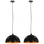 VidaXL Pack de 2 Lampes à Suspension Semi-sphérique E27 50cm Noir/Or