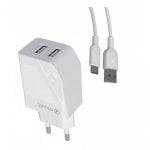 Muvit Cargador de Carga Rápida 2x USB + Cable 1.2m Blanco