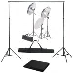 vidaXL Kit studio photo avec 3 lumières + fond noir