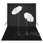 vidaXL Kit Studio Photo 2 Spots + Fond Noir + Parapluie