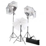 vidaXL Kit de Iluminação de Estúdio 3 Focos + Guarda-chuva