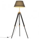 vidaXL Lampe trépied en bois de teck massif Noir et doré 141 cm