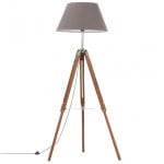 vidaXL Lámpara de trípode madera maciza de teca marrón y gris 141 cm