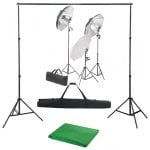 vidaXL Kit de Estúdio Fotográfico 3 Focos + Fundo + Acessórios