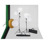 vidaXL Kit Studio Photo 2 projecteurs + 3 arrière-plans + réflecteur