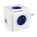 Régua de tomadas PowerCube Original USB 4 tomadas 2 USB Azul proteção infantil