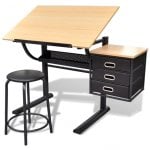 Bureau inclinable VidaXL avec planche à dessin et tabouret