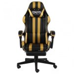 VidaXL Silla Gaming con Reposapiés Cuero Sintético Negro/Dorado