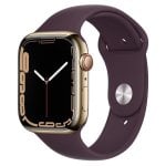 Apple Watch Series 7 GPS + Cellular 45mm OLED Acier Doré Bracelet Bordeaux Étanche IP6X SpO2 ECG