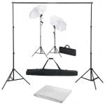 vidaXL Kit Studio Photo 2 Spots + Fond Blanc + Parapluie