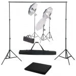 vidaXL Kit de Estúdio Fotográfico 3 Holofotes + Fundo + Guarda-chuva