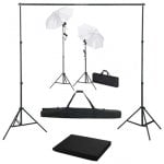 VidaXL Kit Estúdio Fotográfico com Tela de Fundo + Lâmpadas + Guarda-chuvas