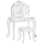 Homcom Tocador Infantil de Madera con Taburete Espejo y Cajón Rosa