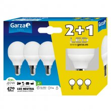 Garza Esférica Pack 2+1 Lâmpada LED 6W E14 Branco Neutro en PcComponentes