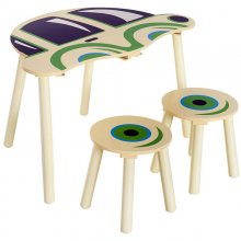 HomCom 312-012 Mesa Infantil em Madeira + 2 Bancos Desenho Carro en PcComponentes
