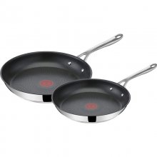 Tefal Jamie Oliver juego de 2 sartenes 24 y 28 cm acero inoxidable antiadherentes reforzadas con titanio thermosignal forma profunda todo tipo cocinas 2428cm