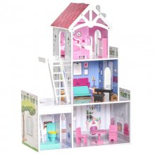 Homcom Casa de Muñecas Madera 3 Niveles + 13 Accesorios