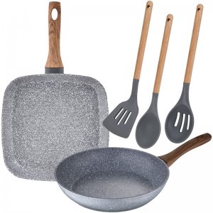 San Ignacio Set de Sartén 26cm + Asador Grill 28x28cm + Set 3 Utensilios de Cocina