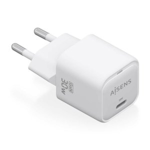 Caricatore AISENS GaN 30W Bianco Con 2 Porte USB-C PD3.0 E USB-A QC3.0, Ricarica Rapida Compatta