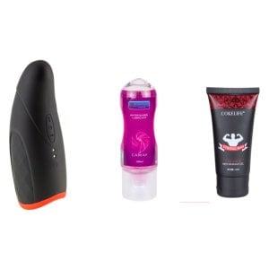 Hugbox Kit De Juguetes Eróticos Pack Hombre: Masturbador Masculino/ Lubricante/Crema Retardante