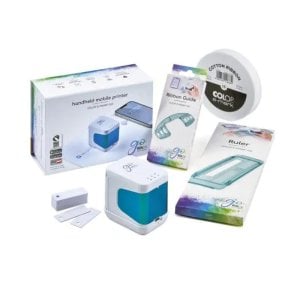 Impresora portátil inalámbrica Colop E-Mark Go Stempel en color azul y blanco